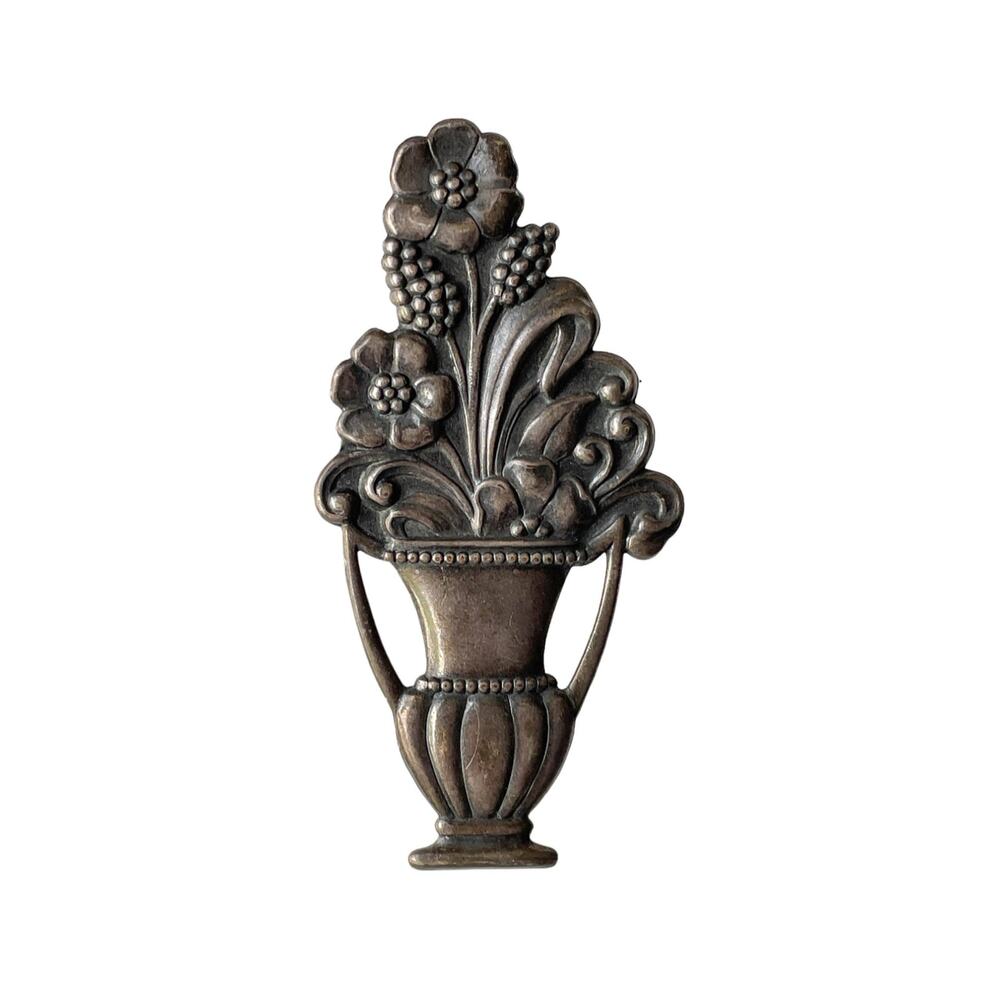 Vintage Style Silver Tone Floral Vase Brooch Flower Urn Bouquet Pin